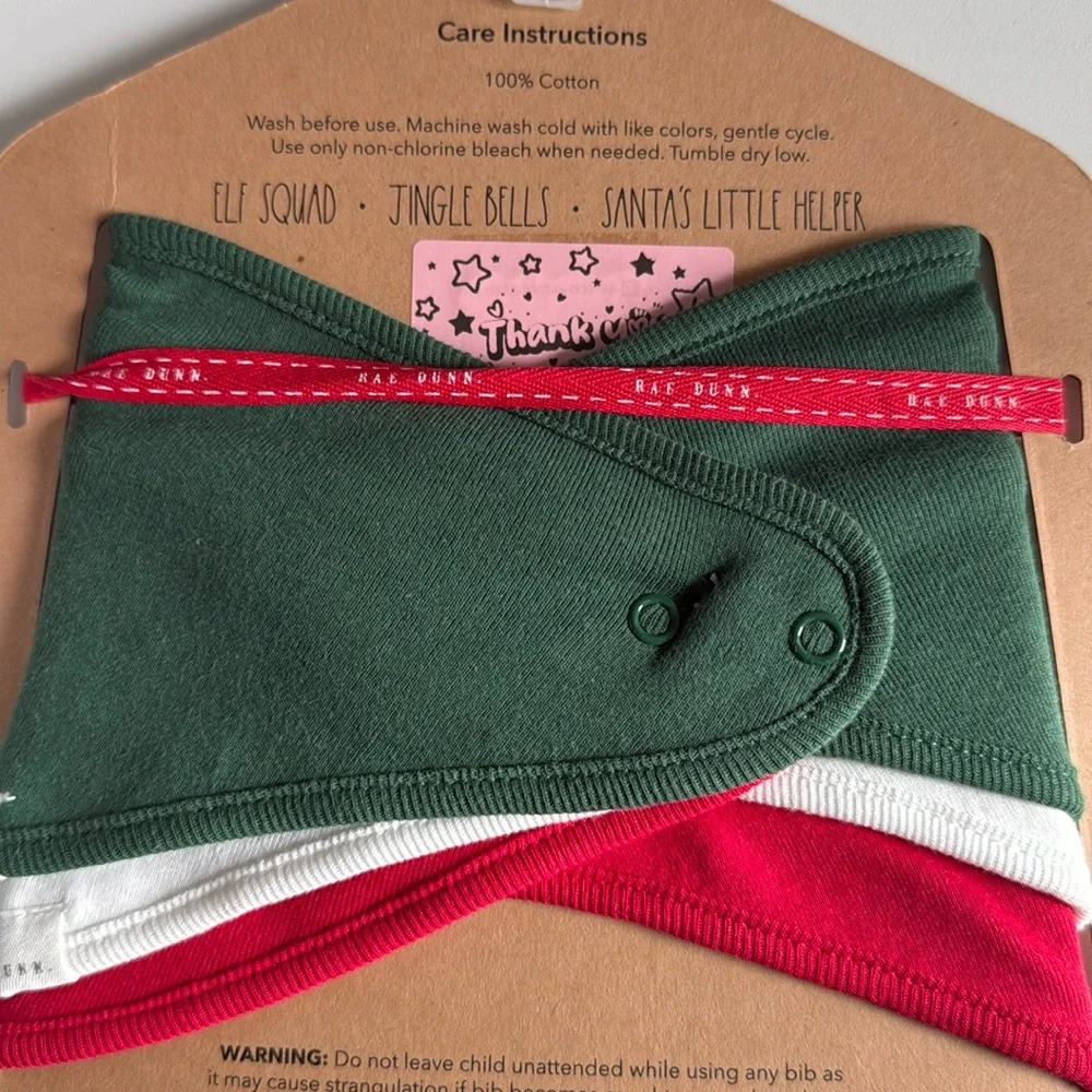 🎅🏼3/$30🎅🏼RAE DUNN BABY BIB SET OF 3 - ELF SQUAD - JINGLE BELLS - SANTA’S HELPER